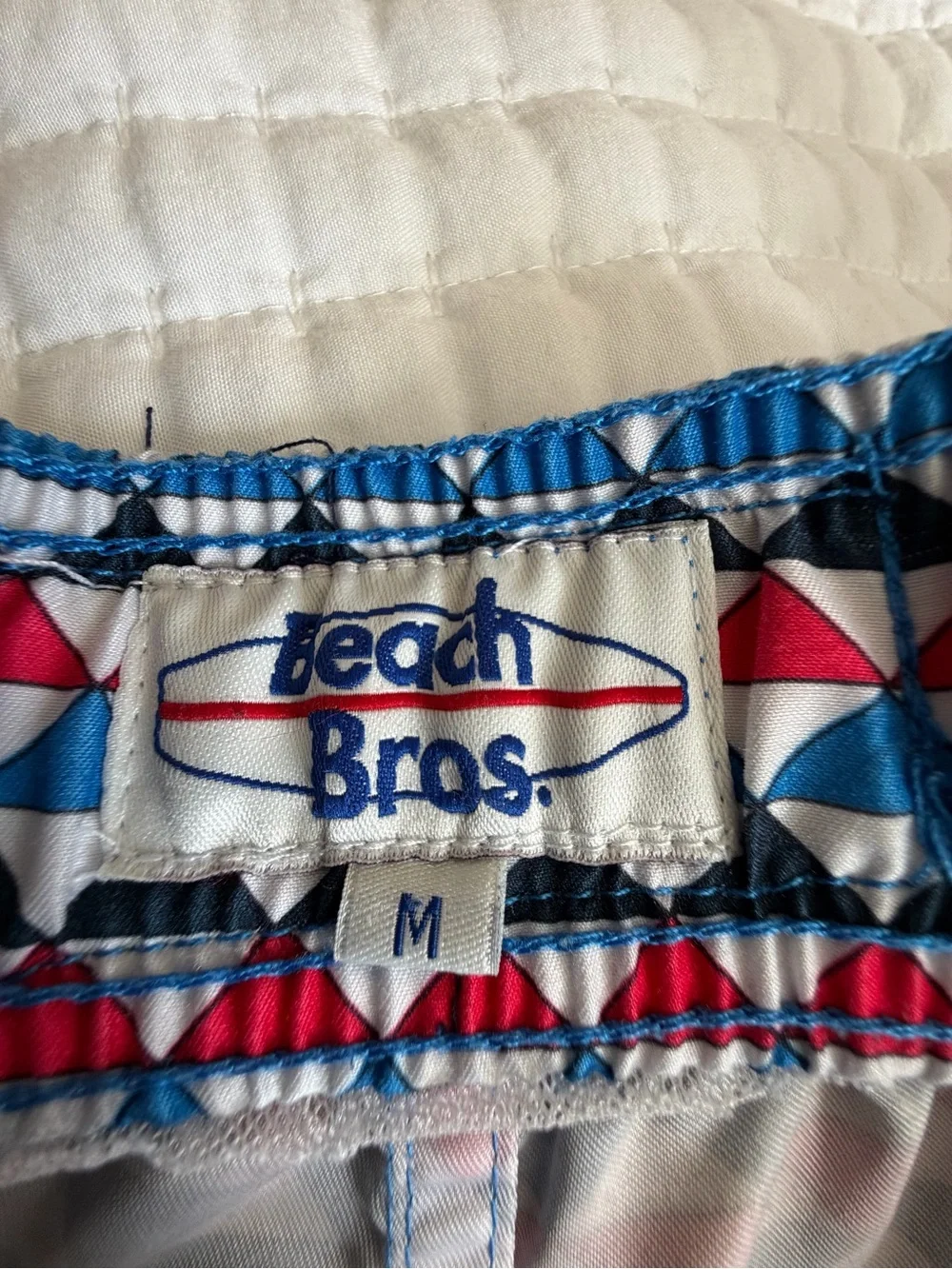 Men's Geometric Swim Shorts - Red, Blue & White - Medium